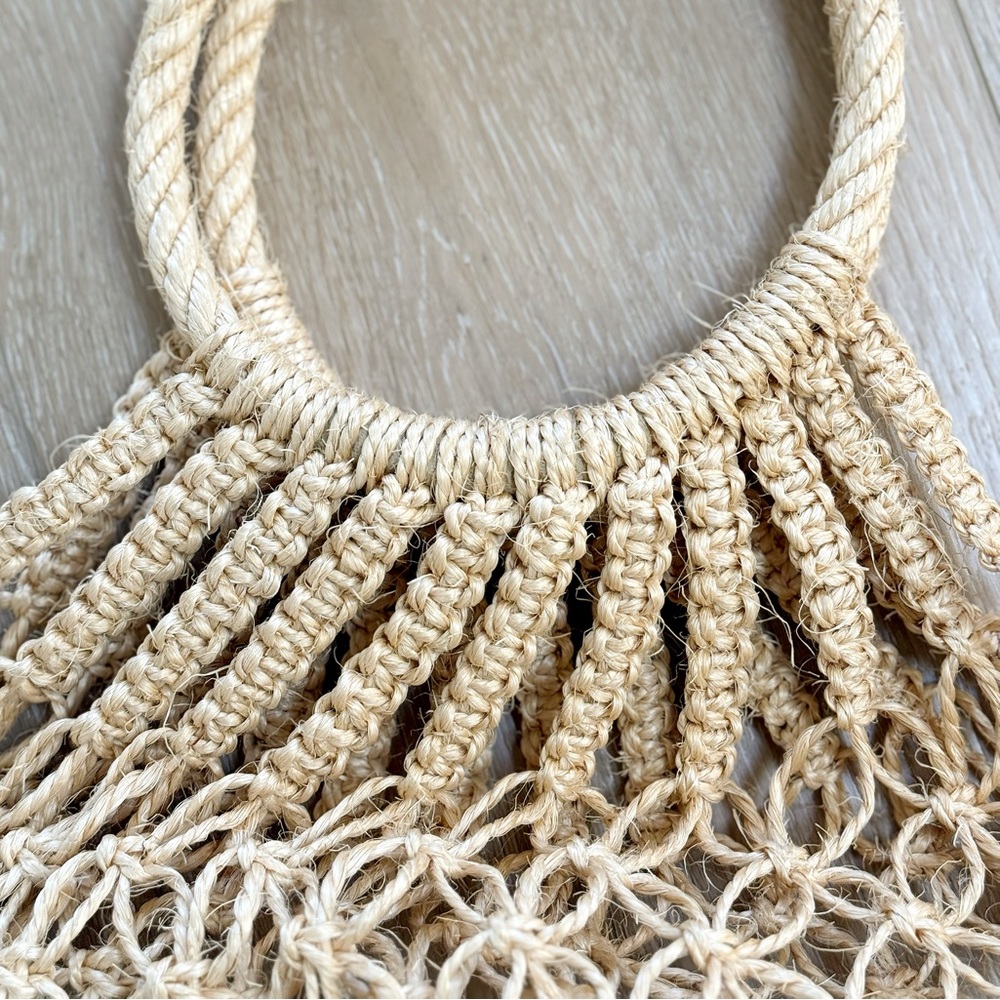 Handmade Hollow Out Macramé Beach Jute Woven Tote Bag Farmers Market Bag - Picture 3 of 10